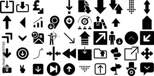 Huge Set Of Arrow Icons Set Black Drawing Silhouettes Exit, Skip, Infographic, Draw Doodles Isolated On Transparent Background