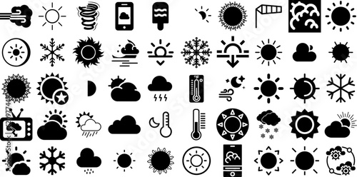 Big Set Of Weather Icons Bundle Flat Concept Silhouettes Icon, Forecast, Weather Forecast, Symbol Logotype For Computer And Mobile