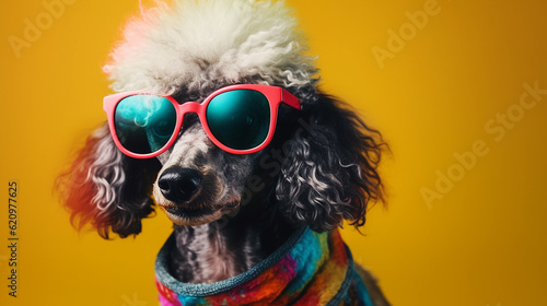 poodle with funky glasses on colorful background © Melinda Nagy