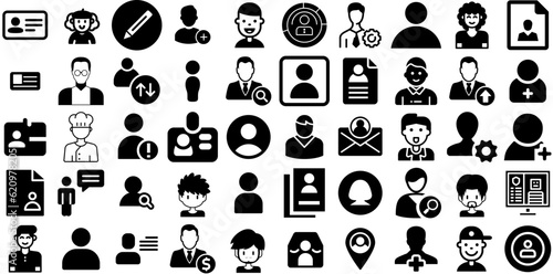 Huge Set Of Profile Icons Set Hand-Drawn Isolated Drawing Silhouette Certified, Icon, Team, Silhouette Doodles Isolated On White Background