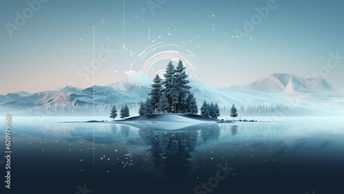 Creative winter tree concept, technology and future concept, background, generative ai © elilarts
