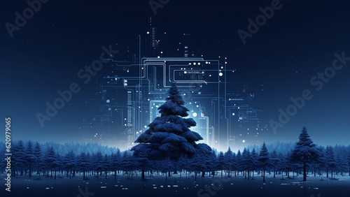 Creative winter tree concept, technology and future concept, background, generative ai