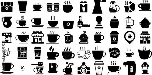 Massive Collection Of Coffee Icons Bundle Isolated Drawing Pictogram Set, Fast Food, Tea, Icon Pictogram For Apps And Websites