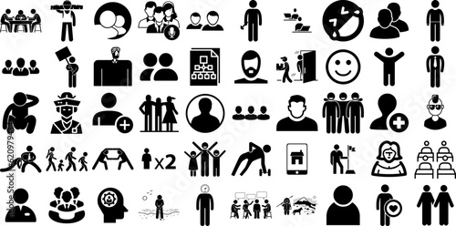 Massive Set Of People Icons Bundle Hand-Drawn Isolated Simple Pictograms People, Profile, Counseling, Silhouette Signs Vector Illustration