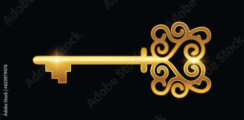 A vector illustration of Golden Key Logo Vector Illustration in black background with gold shine effect