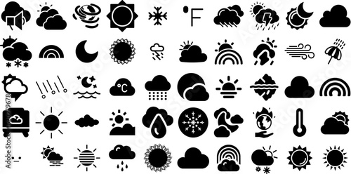 Big Collection Of Weather Icons Set Isolated Simple Pictograms Forecast, Symbol, Icon, Weather Forecast Pictogram Vector Illustration