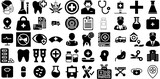 Big Set Of Hospital Icons Collection Isolated Drawing Glyphs Symbol, Patient, Health, Icon Signs Isolated On White Background