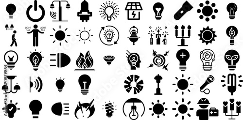 Massive Collection Of Light Icons Pack Isolated Infographic Glyphs Silhouette  Set  Tool  Glistering Pictograms Isolated On Transparent Background