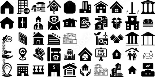 Big Collection Of Estate Icons Set Isolated Design Elements Icon, Luxury Home, Finance, Contractor Buttons For Computer And Mobile