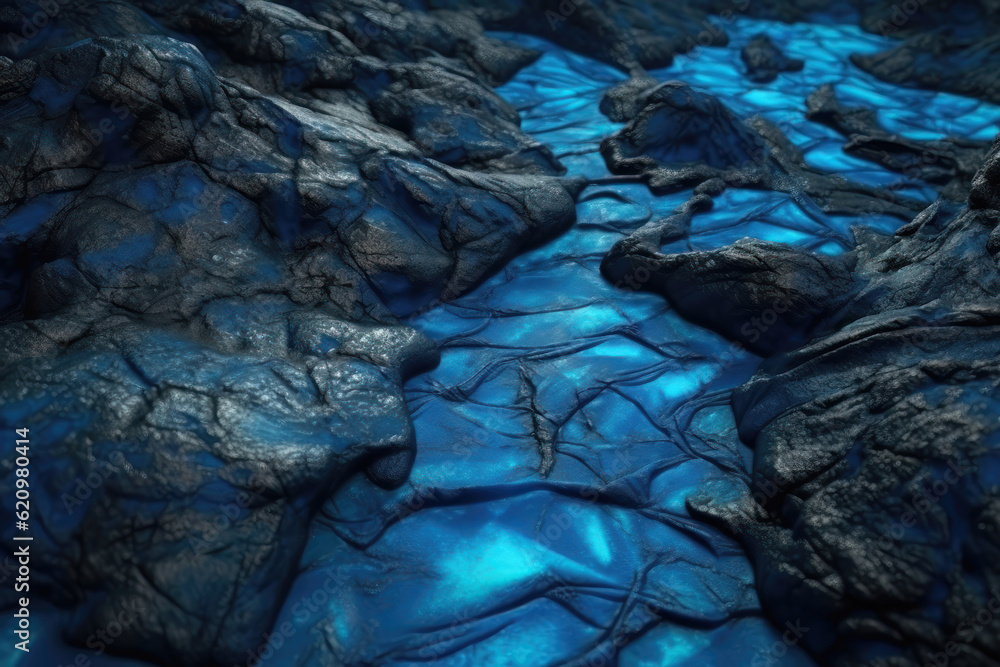 Blue magma rock texture with cracks. AI generated Blue magma rock texture with cracks. AI generated