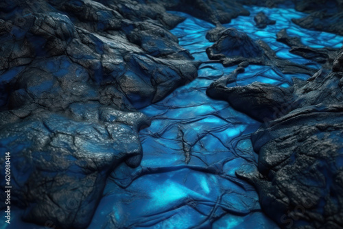 Blue magma rock texture with cracks. AI generated