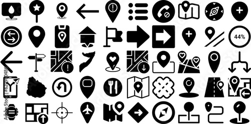 Mega Collection Of Navigation Icons Pack Hand-Drawn Solid Cartoon Clip Art Pointer, Icon, Option, Symbol Graphic Isolated On Transparent Background