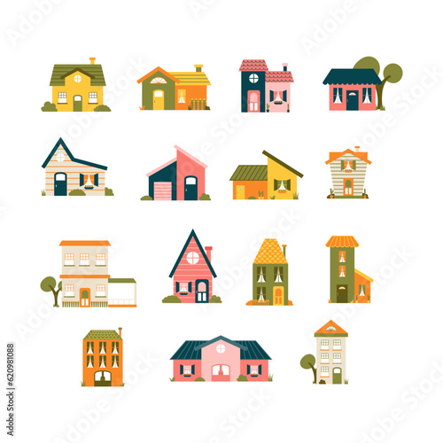 Cute Carton House Vector Illustration. The family house icon isolated on white background. Neighborhood with homes illustrated.