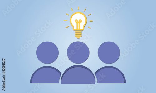 Brainstorm or creation with cartoon yellow bulb. on blue background.Vector Design Illustration.
