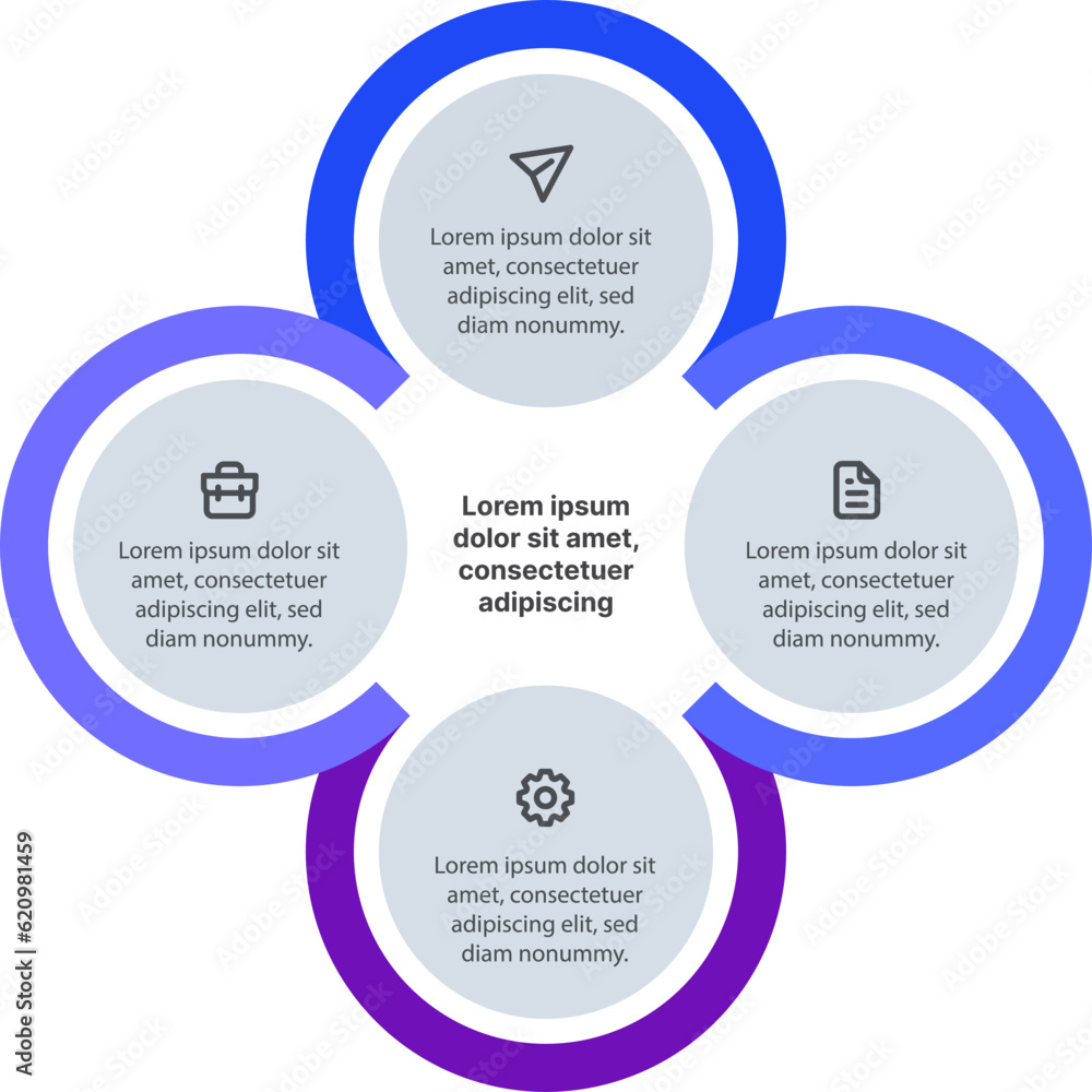 Four circle concept infographic with connecting each other Four circle concept infographic with connecting each other