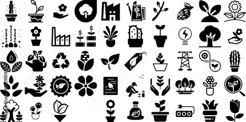 Massive Set Of Plant Icons Collection Linear Concept Signs Contamination, Set, Sweet, Global Pictogram Vector Illustration