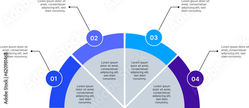 Four point semi circular infographic design for process flow illustrations