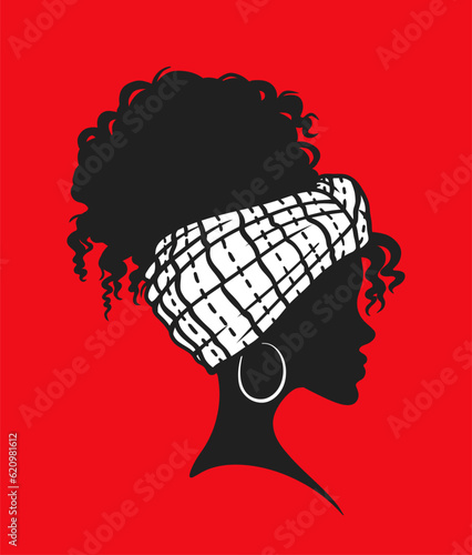 Beautiful African woman silhouette in traditional turban. Vector illustration