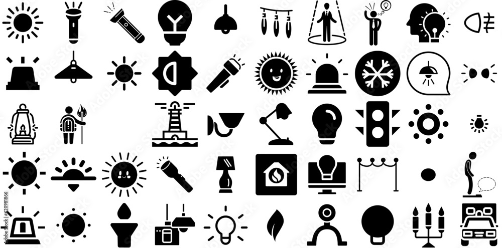 Vetor de Huge Set Of Light Icons Collection Solid Drawing Pictograms ...