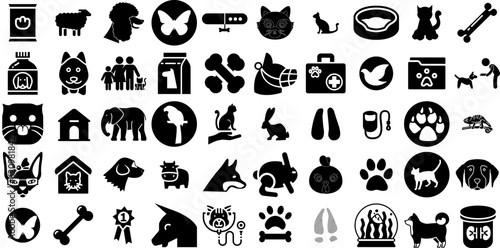 Big Collection Of Pet Icons Set Hand-Drawn Isolated Concept Symbols Fauna  Symbol  Icon  Doggy Graphic Isolated On White Background