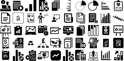 Mega Collection Of Report Icons Pack Solid Drawing Silhouettes Infographic, Finance, Mark, Icon Graphic For Apps And Websites