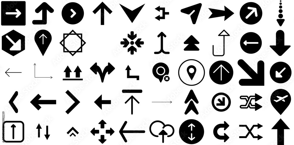 Symbol Direction Chart Massive Collection Of Direction Icons Collection Hand-Drawn Isolated ...