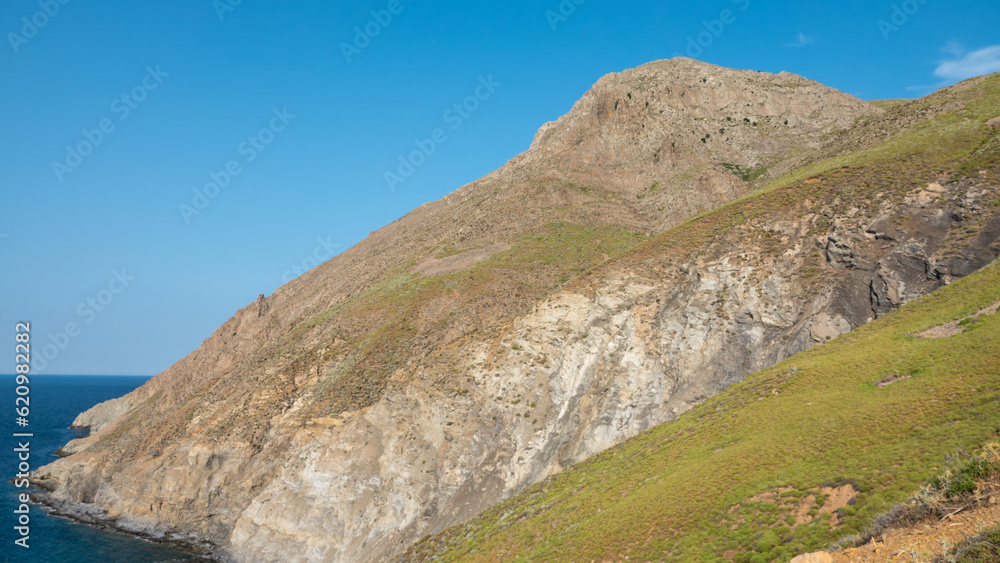 High angle view of the Blue Bay located between the mountains in the Yıldızkoy region of Gokceada, Canakkale. Imbros island High angle view of the Blue Bay located between the mountains in the Yıldızkoy region of Gokceada, Canakkale. Imbros island