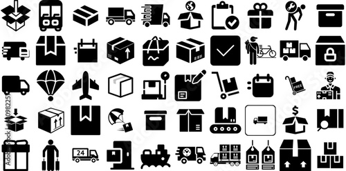 Huge Collection Of Delivery Icons Collection Flat Infographic Pictogram Carousel, Set, Rapid, Global Pictograms Isolated On White