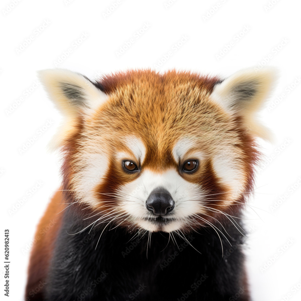 portrait of a red panda look angry isolated on white