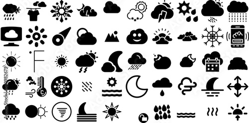 Mega Collection Of Weather Icons Set Isolated Modern Glyphs Symbol, Icon, Forecast, Weather Forecast Signs Vector Illustration