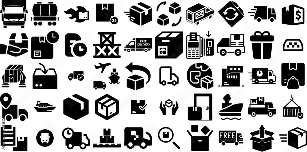 Massive Collection Of Shipping Icons Collection Hand-Drawn Isolated Vector Glyphs Distribution, Infographic, Coin, Icon Silhouette Vector Illustration