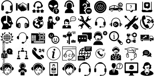 Massive Collection Of Support Icons Pack Hand-Drawn Solid Infographic Elements Patient  People  Chat  Profile Symbol Vector Illustration