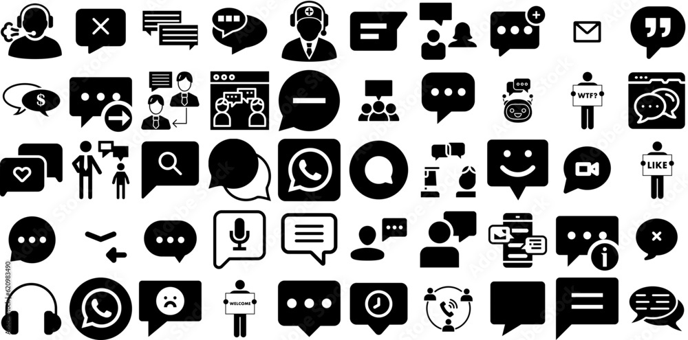 Massive Set Of Chat Icons Bundle Flat Concept Clip Art Global, Comma, People, Set Clip Art Vector Illustration