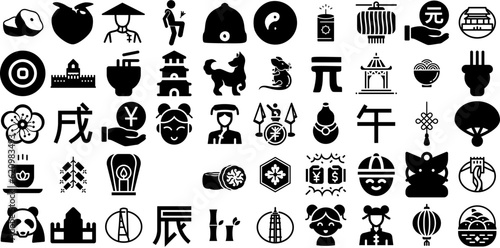 Mega Set Of China Icons Bundle Solid Drawing Symbols Symbol, Chinese, Bamboo, Icon Graphic Isolated On Transparent Background