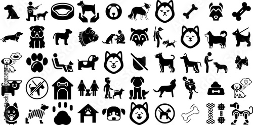 Big Set Of Dog Icons Bundle Black Modern Pictograms Profile  Sweet  Toe  Silhouette Silhouette Vector Illustration