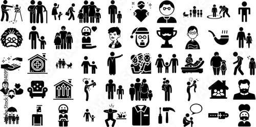 Big Collection Of Father Icons Set Linear Modern Clip Art Baby, Icon, Father, People Clip Art Isolated On White Background