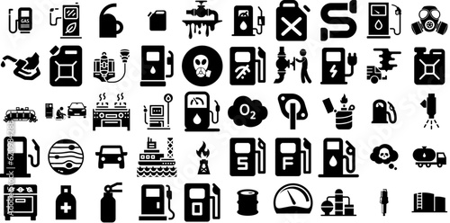 Massive Collection Of Gas Icons Collection Hand-Drawn Isolated Cartoon Glyphs Symbol  Icon  Contamination  Problem Signs Vector Illustration