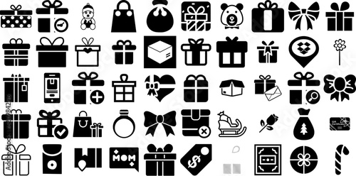 Big Collection Of Gift Icons Collection Black Vector Silhouettes Icon  Ribbon  Coin  Gift Symbol For Apps And Websites