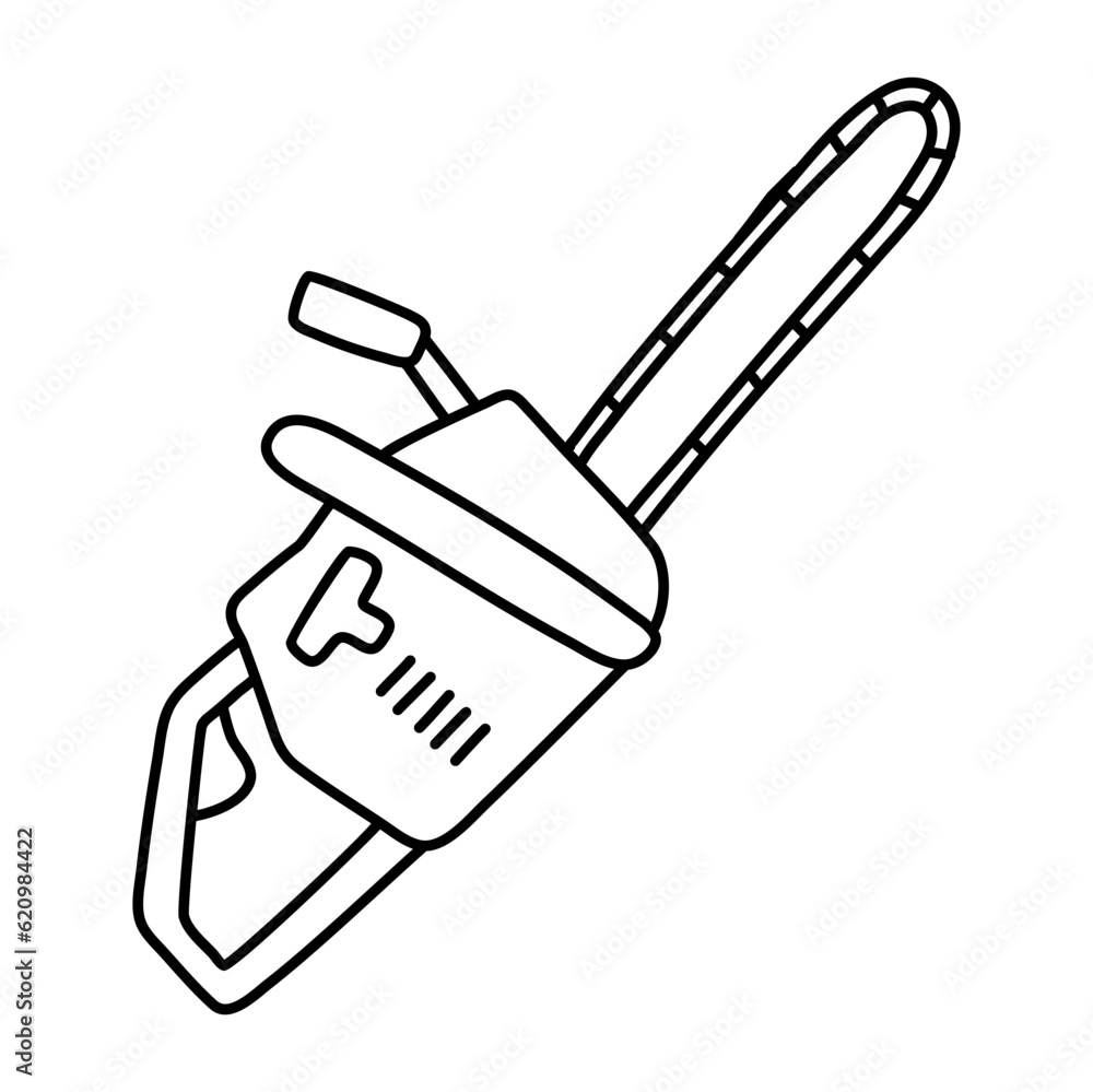 Doodle illustration of a chainsaw. Gardening power tools. The cutting of trees. Building tool. Doodle illustration of a chainsaw. Gardening power tools. The cutting of trees. Building tool.