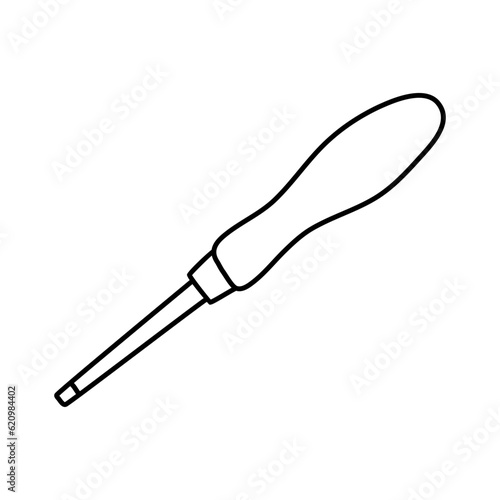 Awl or screwdriver tool icon, doodle style flat vector outline for coloring book