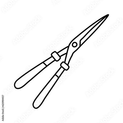Hedge shears doodle. Pruners sketch. Gardening icon