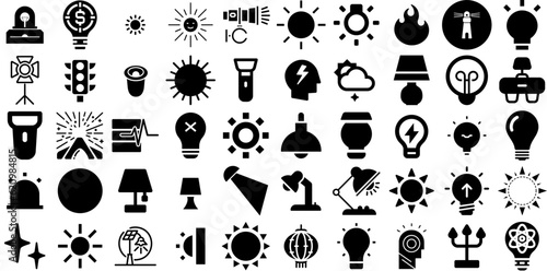 Massive Collection Of Light Icons Bundle Hand-Drawn Solid Concept Silhouette Glistering, Silhouette, Set, Tool Signs For Apps And Websites photo