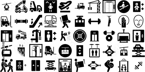 Massive Set Of Lift Icons Collection Solid Vector Glyphs Icon  Up  Lift  Elevator Silhouettes Isolated On Transparent Background