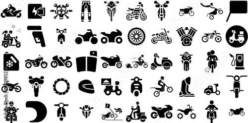 Massive Collection Of Motorcycle Icons Bundle Isolated Infographic Clip Art Vehicle, Icon, Silhouette, Motorcycle Pictogram For Computer And Mobile