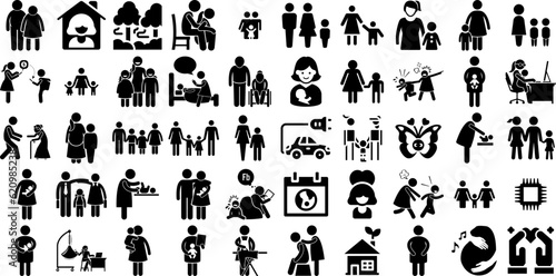 Mega Collection Of Mother Icons Set Black Modern Symbols Stress, Icon, Love, Eltern Doodle For Apps And Websites