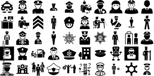 Massive Collection Of Officer Icons Set Hand-Drawn Isolated Cartoon Pictogram Design  Prisoner  Officer  Icon Illustration Vector Illustration
