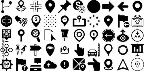 Massive Set Of Point Icons Set Hand-Drawn Linear Simple Elements Artist, Pointer, Coin, Tool Symbols Vector Illustration