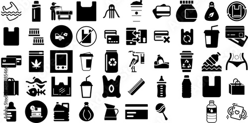 Big Collection Of Plastic Icons Collection Hand-Drawn Isolated Simple Pictograms Icon, Carrying, Symbol, Housecleaning Pictogram Vector Illustration