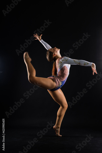 Fashion girl ballet dancer. Sport gymnastics studio shot on white and black background © Ivan Zelenin