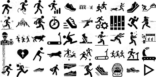 Massive Set Of Running Icons Collection Hand-Drawn Solid Cartoon Web Icon Treadmill, Icon, Jumping, Physical Exercise Clip Art For Apps And Websites
